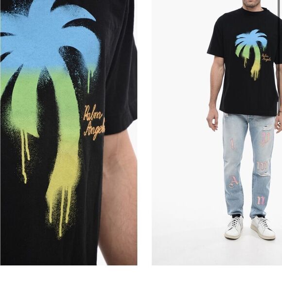 PALM ANGELS CREW-NECK T-SHIRT WITH SPRAY MAXI PRINT XS NWT $ 350.00 - Picture 1 of 3